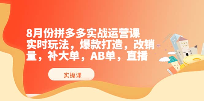 8月份拼多多实战运营课，实时玩法，爆款打造，改销量，补大单，AB单，直播-金云网创--一切美好高质量资源，尽在金云网创！