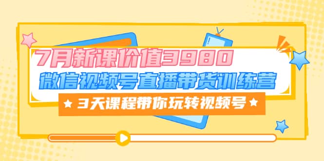 微信视频号直播带货训练营，3天课程带你玩转视频号：7月新课价值3980-金云网创--一切美好高质量资源，尽在金云网创！