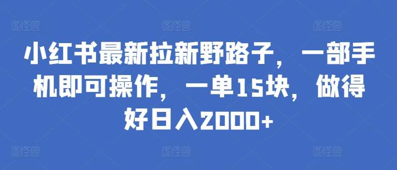 小红书最新拉新野路子，一部手机即可操作，一单15块，做得好日入2000+【揭秘】-金云网创--一切美好高质量资源，尽在金云网创！