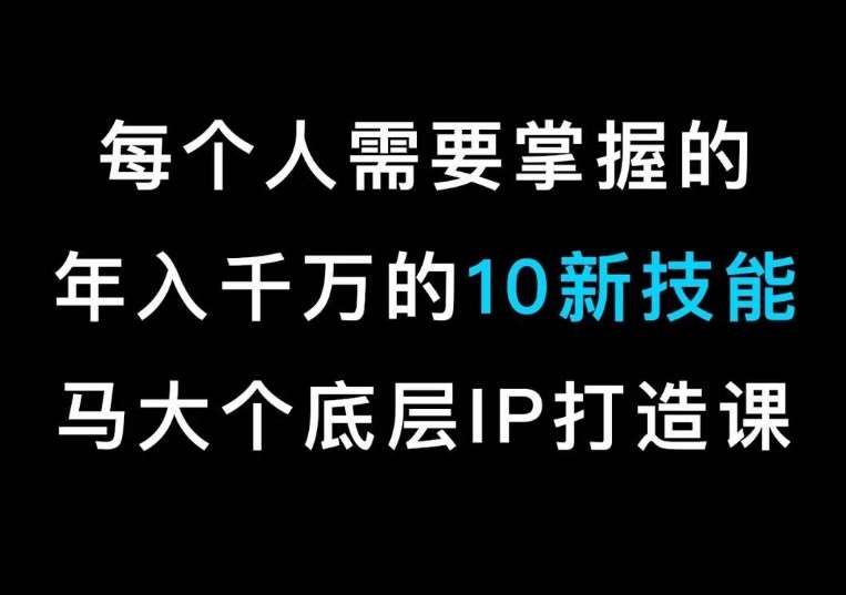 马大个的IP底层逻辑课，​每个人需要掌握的年入千万的10新技能，约会底层IP打造方法！-金云网创--一切美好高质量资源，尽在金云网创！