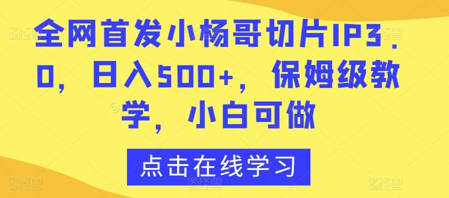 全网首发小杨哥切片IP3.0，日入500+，保姆级教学，小白可做【揭秘】-金云网创--一切美好高质量资源，尽在金云网创！