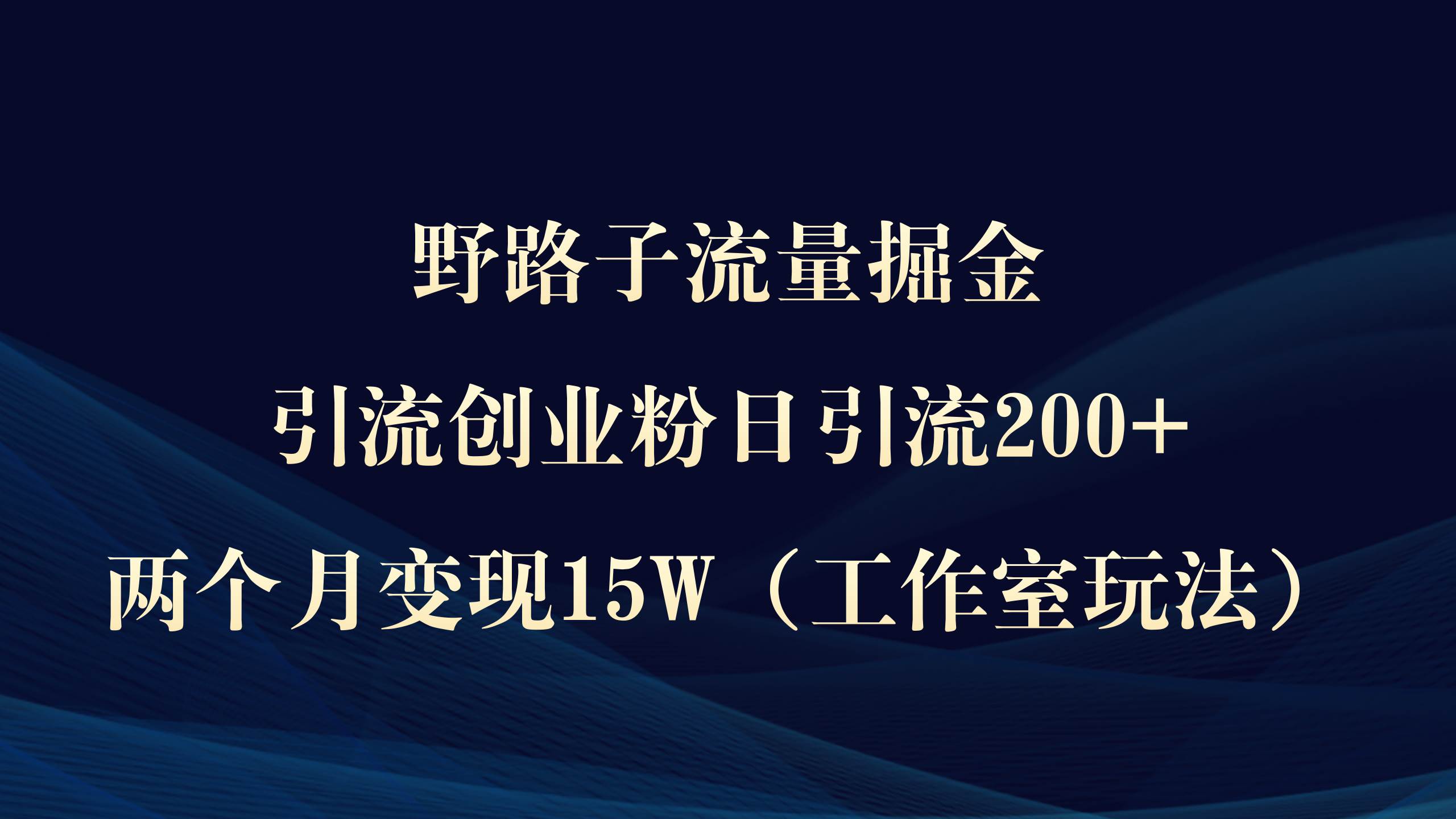 （9513期）野路子流量掘金，引流创业粉日引流200+，两个月变现15W（工作室玩法））-金云网创--一切美好高质量资源，尽在金云网创！