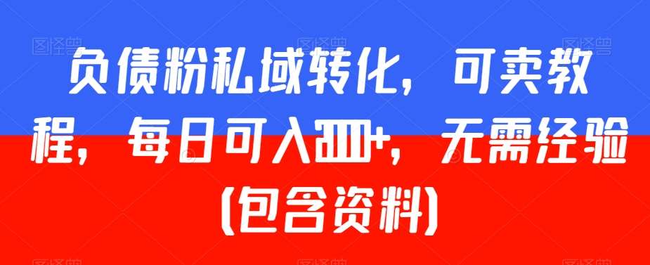 负债粉私域转化，可卖教程，每日可入2000+，无需经验（包含资料）【揭秘】-金云网创--一切美好高质量资源，尽在金云网创！