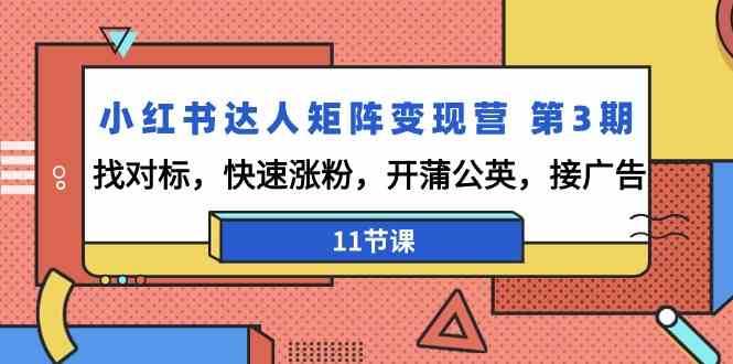 小红书达人矩阵变现营第3期，找对标，快速涨粉，开蒲公英，接广告（11节课）-金云网创--一切美好高质量资源，尽在金云网创！