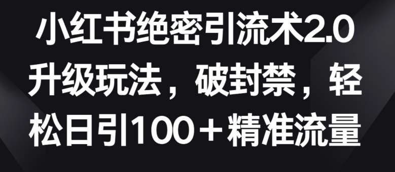 小红书绝密引流术2.0升级玩法，破封禁，轻松日引100+精准流量【揭秘】-金云网创--一切美好高质量资源，尽在金云网创！