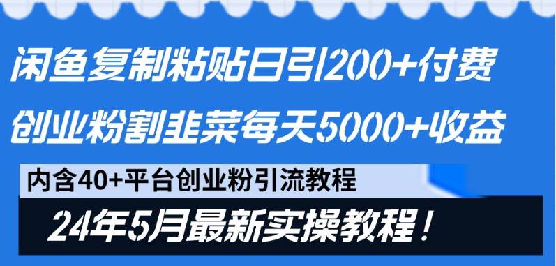 闲鱼复制粘贴日引200+付费创业粉，24年5月最新方法！割韭菜日稳定5000+收益-金云网创--一切美好高质量资源，尽在金云网创！