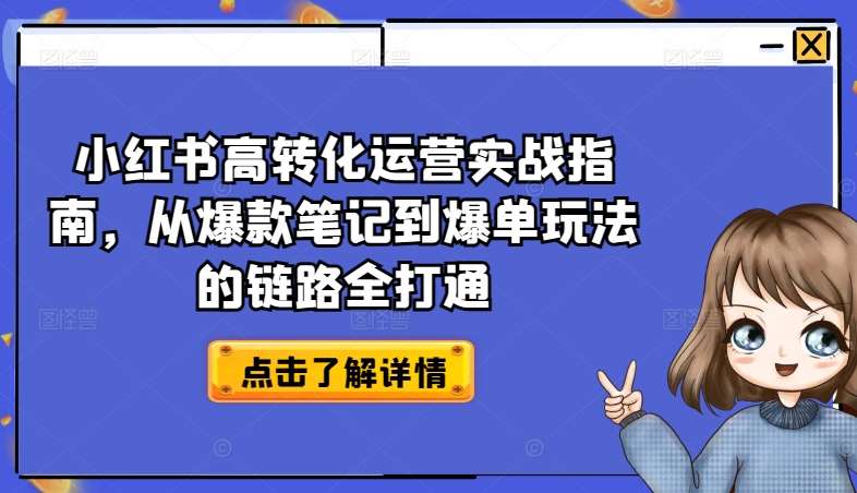 小红书高转化运营实战指南，从爆款笔记到爆单玩法的链路全打通-金云网创--一切美好高质量资源，尽在金云网创！