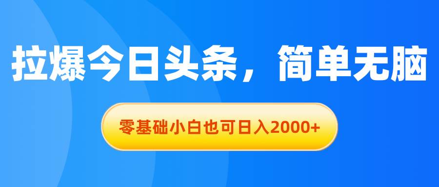 （11077期）拉爆今日头条，简单无脑，零基础小白也可日入2000+-金云网创--一切美好高质量资源，尽在金云网创！