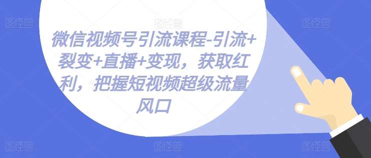 微信视频号引流课程-引流+裂变+直播+变现，获取红利，把握短视频超级流量风口-金云网创--一切美好高质量资源，尽在金云网创！