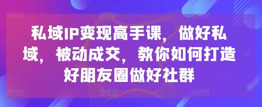 私域IP变现高手课，做好私域，被动成交，教你如何打造好朋友圈做好社群-金云网创--一切美好高质量资源，尽在金云网创！