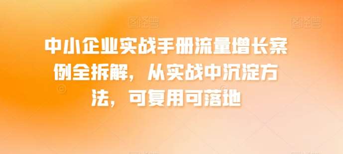 中小企业实战手册流量增长案例全拆解，从实战中沉淀方法，可复用可落地-金云网创--一切美好高质量资源，尽在金云网创！