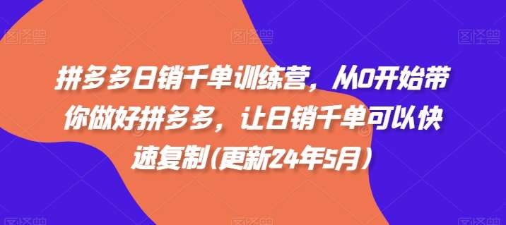 拼多多日销千单训练营，从0开始带你做好拼多多，让日销千单可以快速复制(更新24年7月)-金云网创--一切美好高质量资源，尽在金云网创！