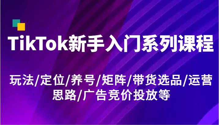 TikTok新手入门系列课程，玩法/定位/养号/矩阵/带货选品/运营思路/广告竞价投放等-金云网创--一切美好高质量资源，尽在金云网创！