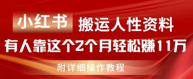 小红书搬运人性资料，有人靠这个2个月轻松赚11w，附教程【揭秘】-金云网创--一切美好高质量资源，尽在金云网创！