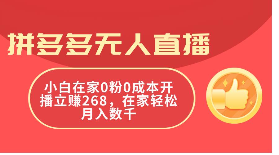 （11521期）拼多多无人直播，小白在家0粉0成本开播立赚268，在家轻松月入数千-金云网创--一切美好高质量资源，尽在金云网创！