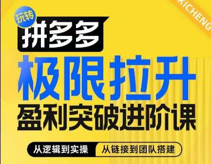 拼多多极限拉升盈利突破进阶课，​从算法到玩法，从玩法到团队搭建，体系化系统性帮助商家实现利润提升-金云网创--一切美好高质量资源，尽在金云网创！