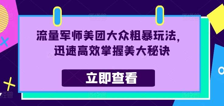 流量军师美团大众粗暴玩法，迅速高效掌握美大秘诀-金云网创--一切美好高质量资源，尽在金云网创！