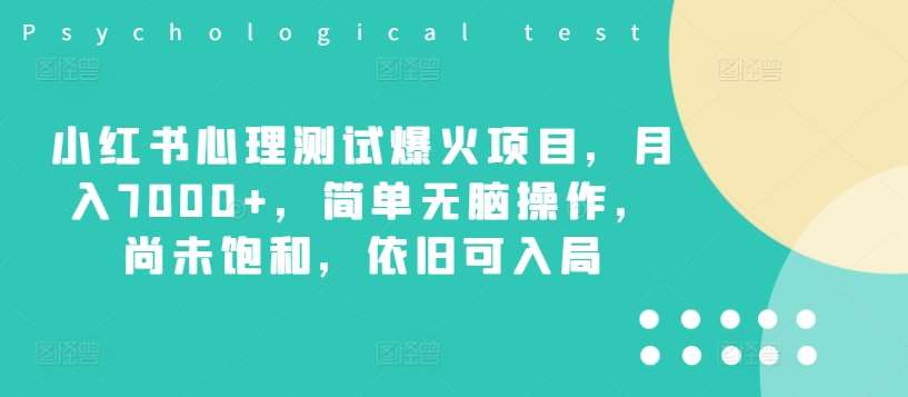 小红书心理测试爆火项目，月入7000+，简单无脑操作，尚未饱和，依旧可入局-金云网创--一切美好高质量资源，尽在金云网创！