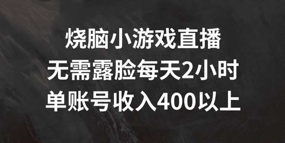 烧脑小游戏直播，无需露脸每天2小时，单账号日入400+【揭秘】-金云网创--一切美好高质量资源，尽在金云网创！