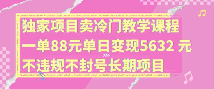 独家项目卖冷门教学课程一单88元单日变现5632元违规不封号长期项目【揭秘】-金云网创--一切美好高质量资源，尽在金云网创！