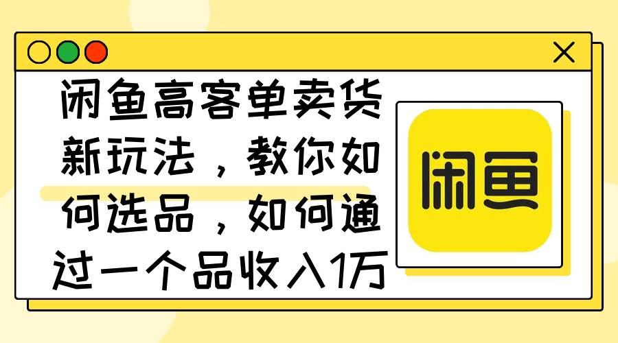 （12387期）闲鱼高客单卖货新玩法，教你如何选品，如何通过一个品收入1万+-金云网创--一切美好高质量资源，尽在金云网创！