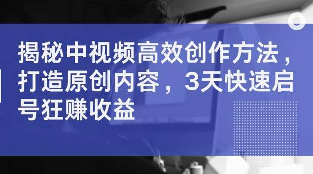 揭秘中视频高效创作方法，打造原创内容，3天快速启号狂赚收益【揭秘】-金云网创--一切美好高质量资源，尽在金云网创！