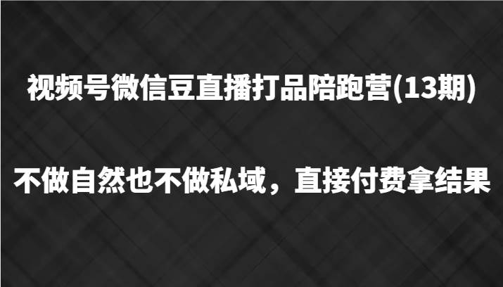 视频号微信豆直播打品陪跑(13期)，不做不自然流不做私域，直接付费拿结果-金云网创--一切美好高质量资源，尽在金云网创！