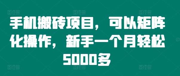 手机搬砖项目，可以矩阵化操作，新手一个月轻松5000多-金云网创--一切美好高质量资源，尽在金云网创！