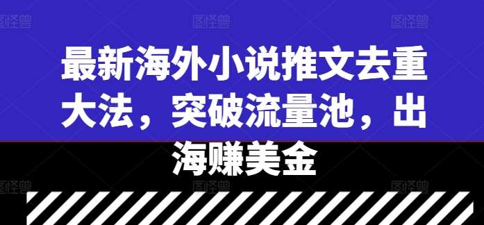 最新海外小说推文去重大法，突破流量池，出海赚美金-金云网创--一切美好高质量资源，尽在金云网创！