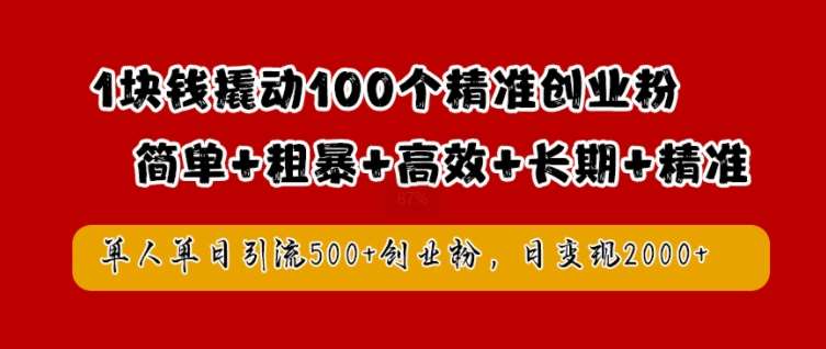 1块钱撬动100个精准创业粉，简单粗暴高效长期精准，单人单日引流500+创业粉，日变现2k【揭秘】-金云网创--一切美好高质量资源，尽在金云网创！