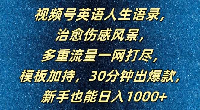 视频号英语人生语录，多重流量一网打尽，模板加持，30分钟出爆款，新手也能日入1000+【揭秘】-金云网创--一切美好高质量资源，尽在金云网创！