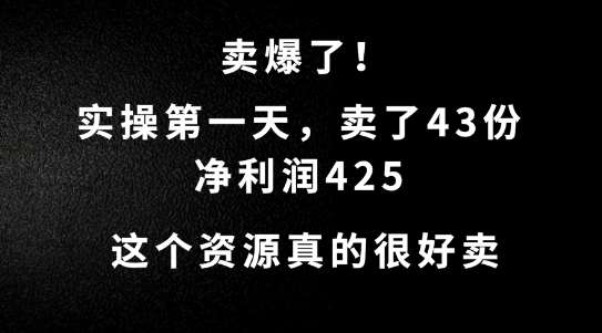 这个资源，需求很大，实操第一天卖了43份，净利润425【揭秘】-金云网创--一切美好高质量资源，尽在金云网创！