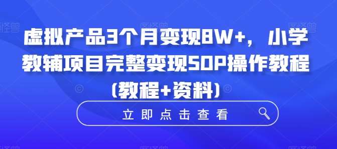 虚拟产品3个月变现8W+，小学教辅项目完整变现SOP操作教程(教程+资料)-金云网创--一切美好高质量资源，尽在金云网创！