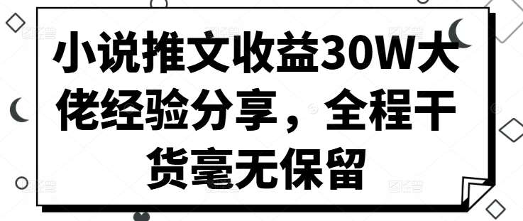 小说推文收益30W大佬经验分享，全程干货毫无保留-金云网创--一切美好高质量资源，尽在金云网创！