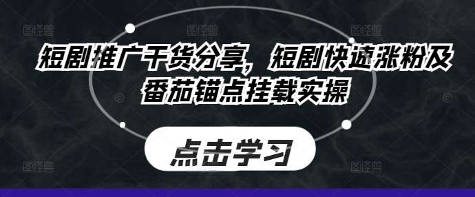 短剧推广干货分享，短剧快速涨粉及番茄锚点挂载实操-金云网创--一切美好高质量资源，尽在金云网创！