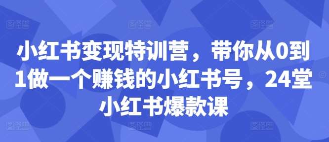 小红书变现特训营，带你从0到1做一个赚钱的小红书号，24堂小红书爆款课-金云网创--一切美好高质量资源，尽在金云网创！