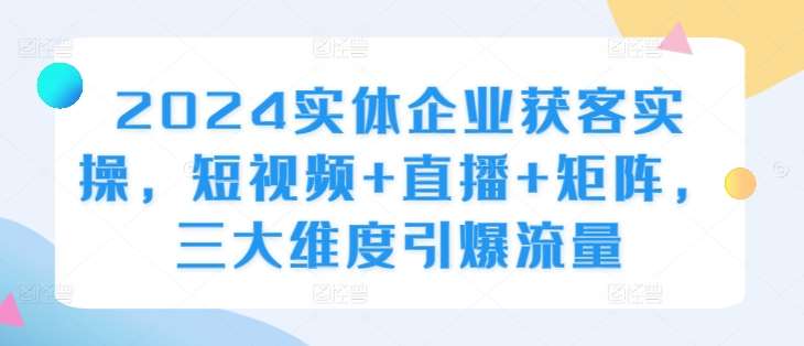 2024实体企业获客实操，短视频+直播+矩阵，三大维度引爆流量-金云网创--一切美好高质量资源，尽在金云网创！