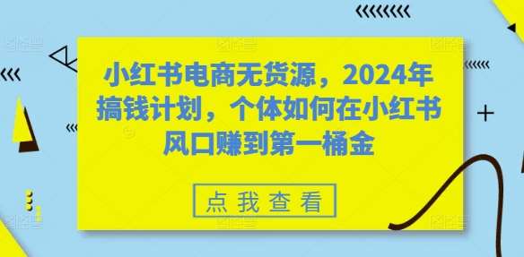 小红书电商无货源，2024年搞钱计划，个体如何在小红书风口赚到第一桶金-金云网创--一切美好高质量资源，尽在金云网创！