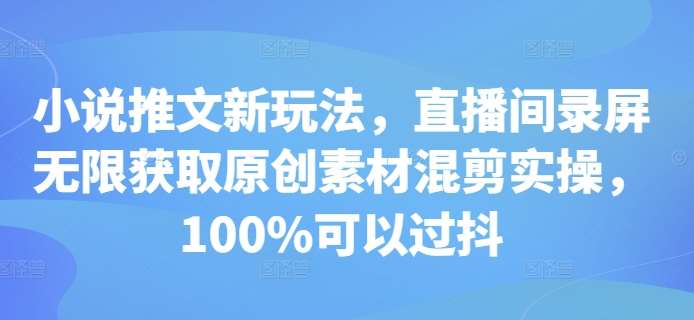 小说推文新玩法，直播间录屏无限获取原创素材混剪实操，100%可以过抖-金云网创-金云网创--一切美好高质量资源,尽在金云网创！