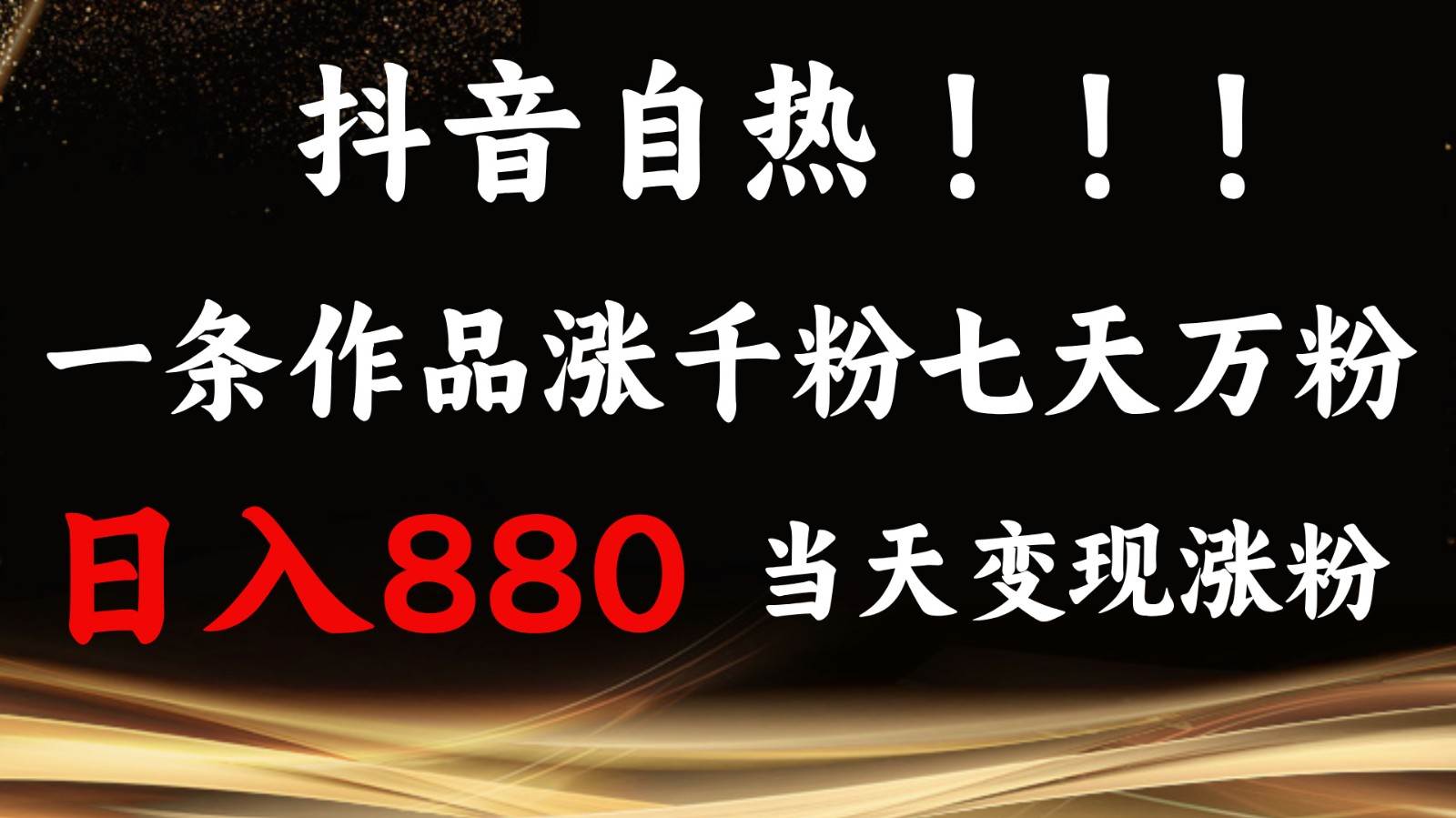 抖音小红书自热，一条作品1000粉，7天万粉，单日变现880收益-金云网创-金云网创--一切美好高质量资源,尽在金云网创！