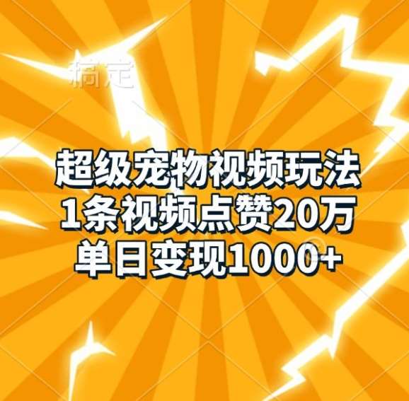 超级宠物视频玩法，1条视频点赞20万，单日变现1k-金云网创-金云网创--一切美好高质量资源,尽在金云网创！