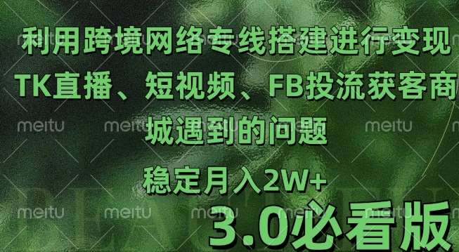 利用跨境电商网络及搭建TK直播、短视频、FB投流获客以及商城遇到的问题进行变现3.0必看版【揭秘】-金云网创-金云网创--一切美好高质量资源,尽在金云网创！