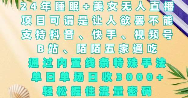 2024年睡眠+美女无人直播，通过内置线条特殊手法，单场日收3k+，轻松握住流量密码【揭秘】-金云网创-金云网创--一切美好高质量资源,尽在金云网创！