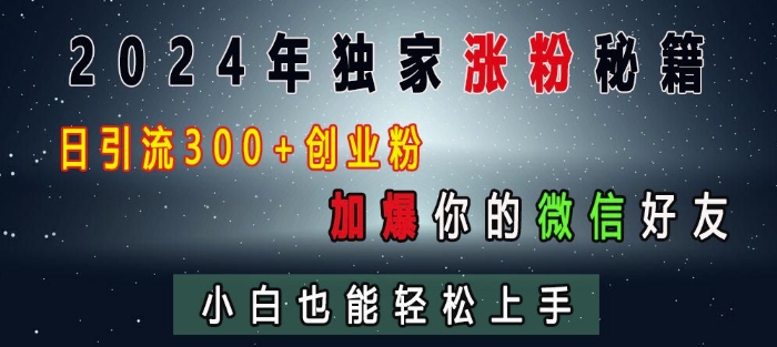 2024年独家涨粉秘籍，日引流300+创业粉，加爆你的微信好友，小白也能轻松上手-金云网创-金云网创--一切美好高质量资源,尽在金云网创！