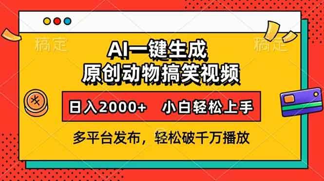 （13855期）AI一键生成动物搞笑视频，多平台发布，轻松破千万播放，日入2000+，小…-金云网创-金云网创--一切美好高质量资源,尽在金云网创！