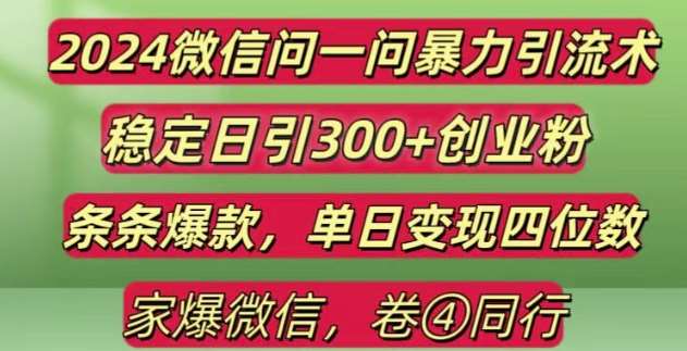 2024最新微信问一问暴力引流300+创业粉,条条爆款单日变现四位数【揭秘】-金云网创-金云网创--一切美好高质量资源,尽在金云网创！