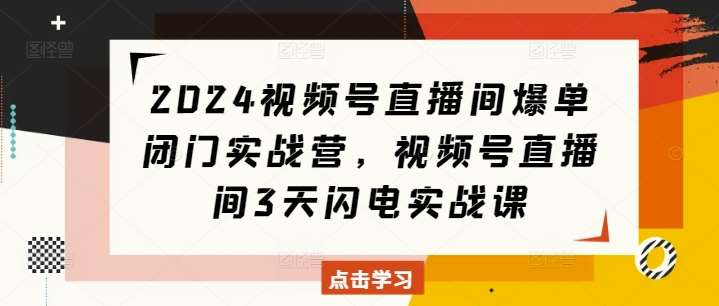 2024视频号直播间爆单闭门实战营，视频号直播间3天闪电实战课-金云网创-金云网创--一切美好高质量资源,尽在金云网创！