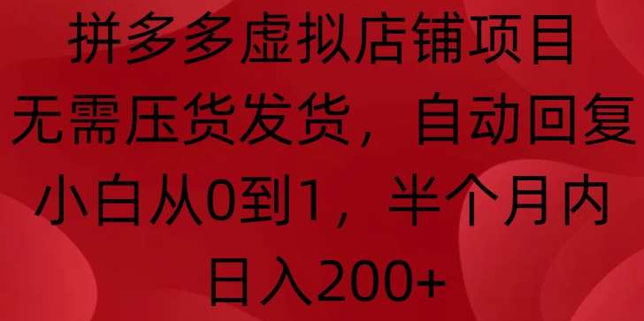 拼多多虚拟店铺项目，无需压货发货，自动回复，小白从0到1，半个月内日入200+【揭秘】-金云网创-金云网创--一切美好高质量资源,尽在金云网创！