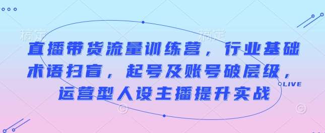 直播带货流量训练营，行业基础术语扫盲，起号及账号破层级，运营型人设主播提升实战-金云网创-金云网创--一切美好高质量资源,尽在金云网创！