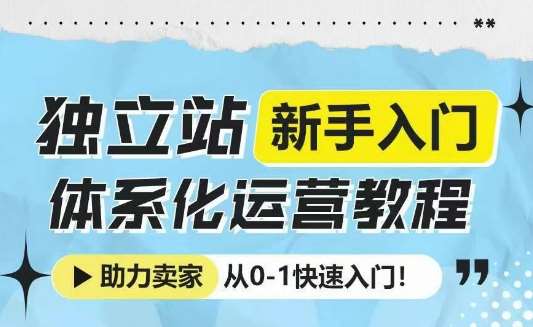 独立站新手入门体系化运营教程，助力独立站卖家从0-1快速入门!-金云网创-金云网创--一切美好高质量资源,尽在金云网创！